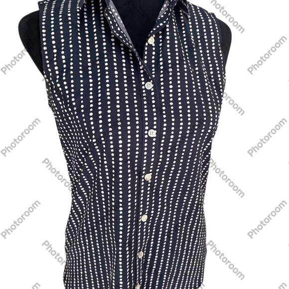 Lands' End Size 4 Navy & Purple Polka Dot Stripes Button Sleeveless Shirt - Picture 6 of 6